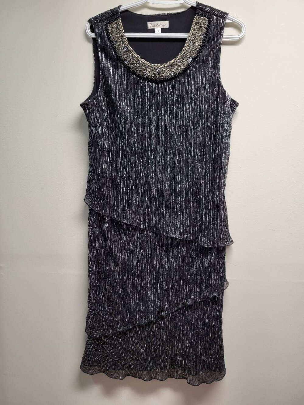 Black Metallic Tiered Dress Size 12